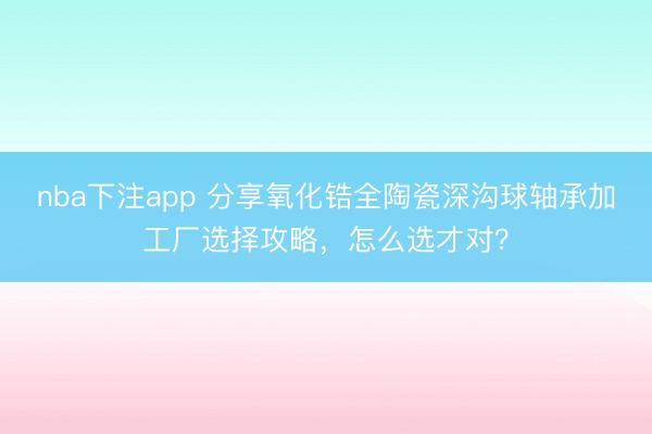 nba下注app 分享氧化锆全陶瓷深沟球轴承加工厂选择攻略,怎么选才对?