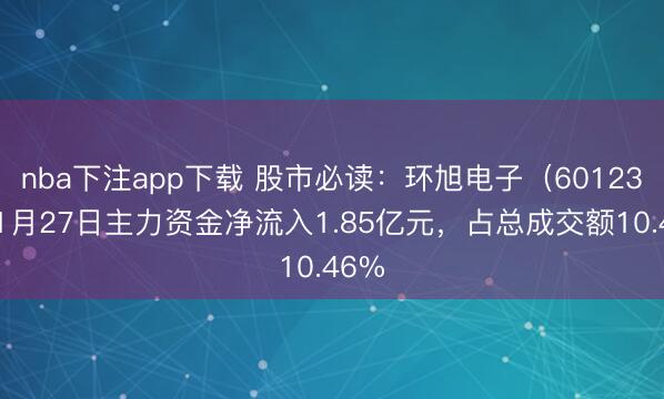nba下注app下载 股市必读：环旭电子（601231）1月27日主力资金净流入1.85亿元，占总成交额10.46%