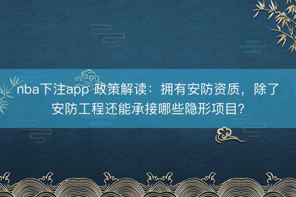 nba下注app 政策解读：拥有安防资质，除了安防工程还能承接哪些隐形项目？