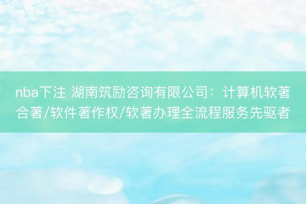 nba下注 湖南筑励咨询有限公司：计算机软著合著/软件著作权/软著办理全流程服务先驱者