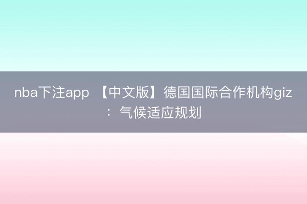 nba下注app 【中文版】德国国际合作机构giz：气候适应规划