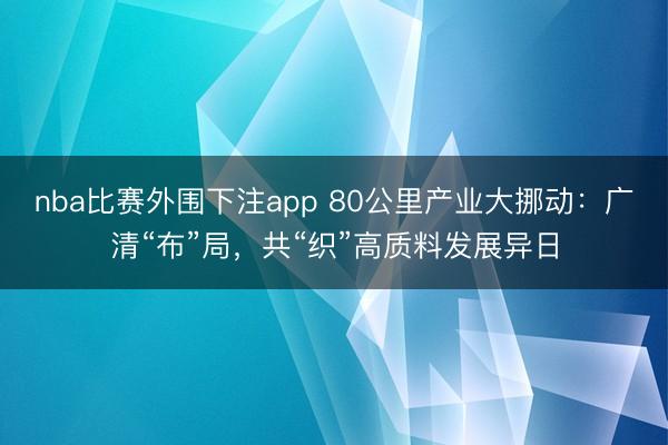 nba比赛外围下注app 80公里产业大挪动:广清“布”局,共“织”高质料发展异日