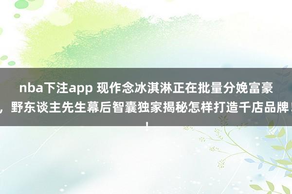 nba下注app 现作念冰淇淋正在批量分娩富豪，野东谈主先生幕后智囊独家揭秘怎样打造千店品牌！