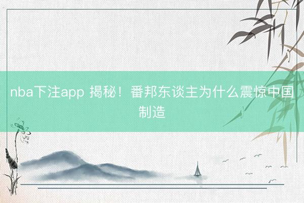 nba下注app 揭秘!番邦东谈主为什么震惊中国制造