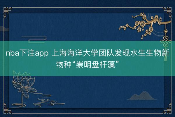 nba下注app 上海海洋大学团队发现水生生物新物种“崇明盘杆藻”