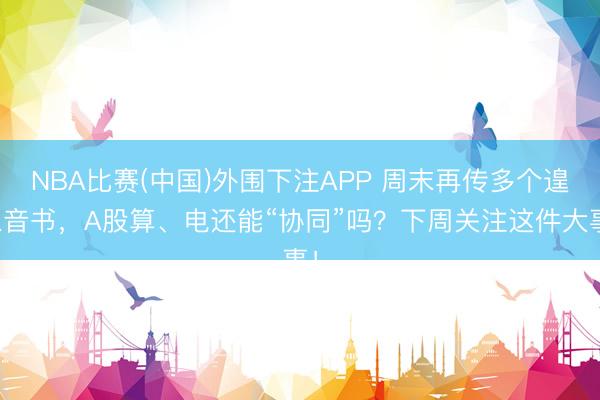 NBA比赛(中国)外围下注APP 周末再传多个遑急音书，A股算、电还能“协同”吗？下周关注这件大事！