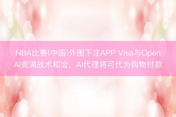 NBA比赛(中国)外围下注APP Visa与OpenAI完满战术和洽，AI代理将可代为购物付款