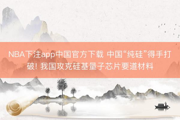 NBA下注app中国官方下载 中国“纯硅”得手打破! 我国攻克硅基量子芯片要道材料